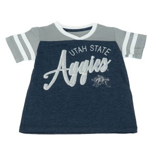 Utah State Aggies Metallic Glitter Striped Short-Sleeve T-Shirt